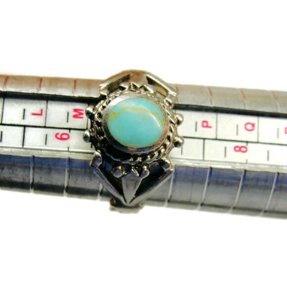 sz 6 3/4 Simulated Turquoise Women Ring Sterling Silver 925 Patina - Picture 10 of 12